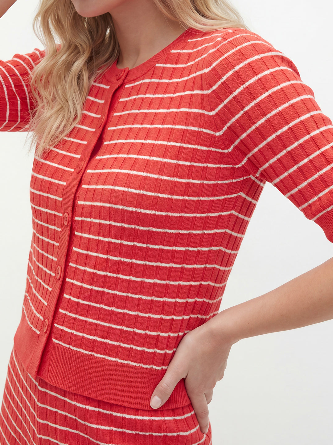 Stripe Knit Button-Front Cardigan