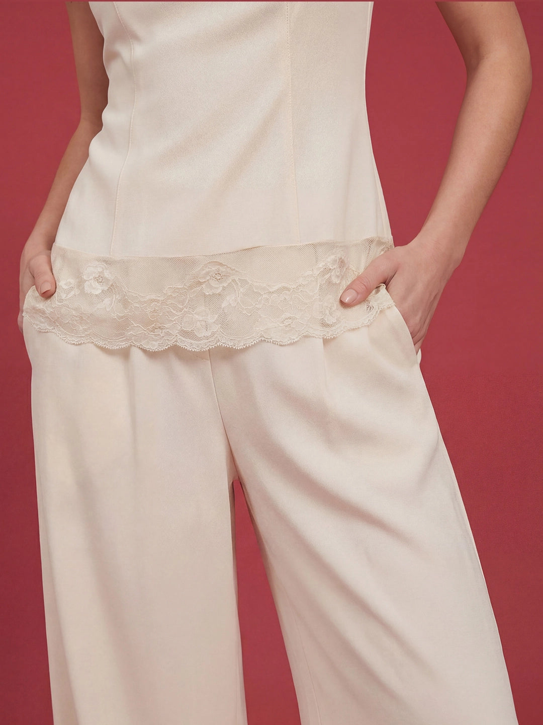 Valentine's Day Exclusive -Lace Trim Jumpsuit Set