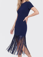 Sequin Fringe Short Sleeve Midi Dress