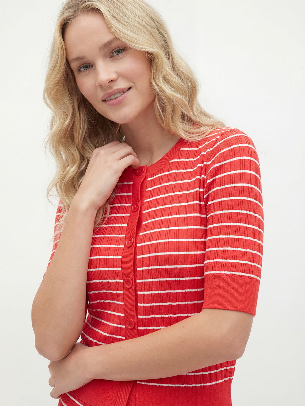 Stripe Knit Button-Front Cardigan