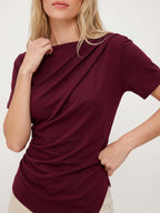 Asymmetric Hem Short Sleeve Slim Fit Stretch Top