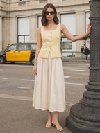Square Neck Patchwork Midi Dress