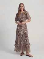 Stripe Ruffle Tiered Chiffon Maxi Dress