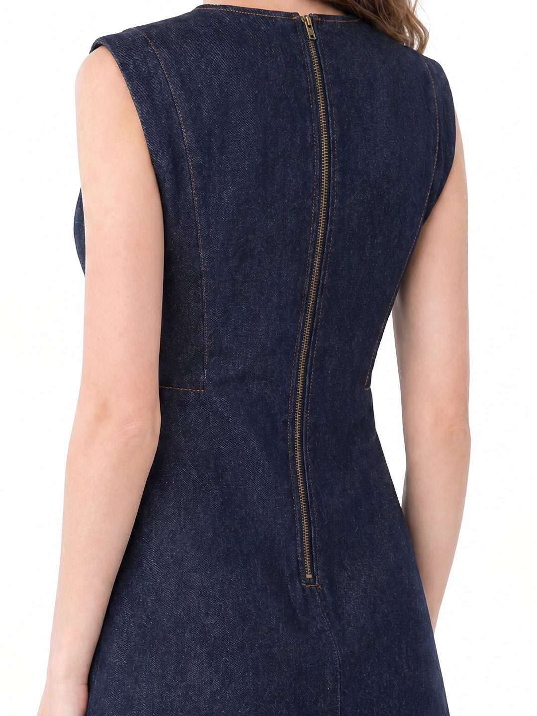 Gold Button Slit Denim Mini Dress