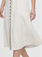 Tie Neck Contrast Piping Linen Dress