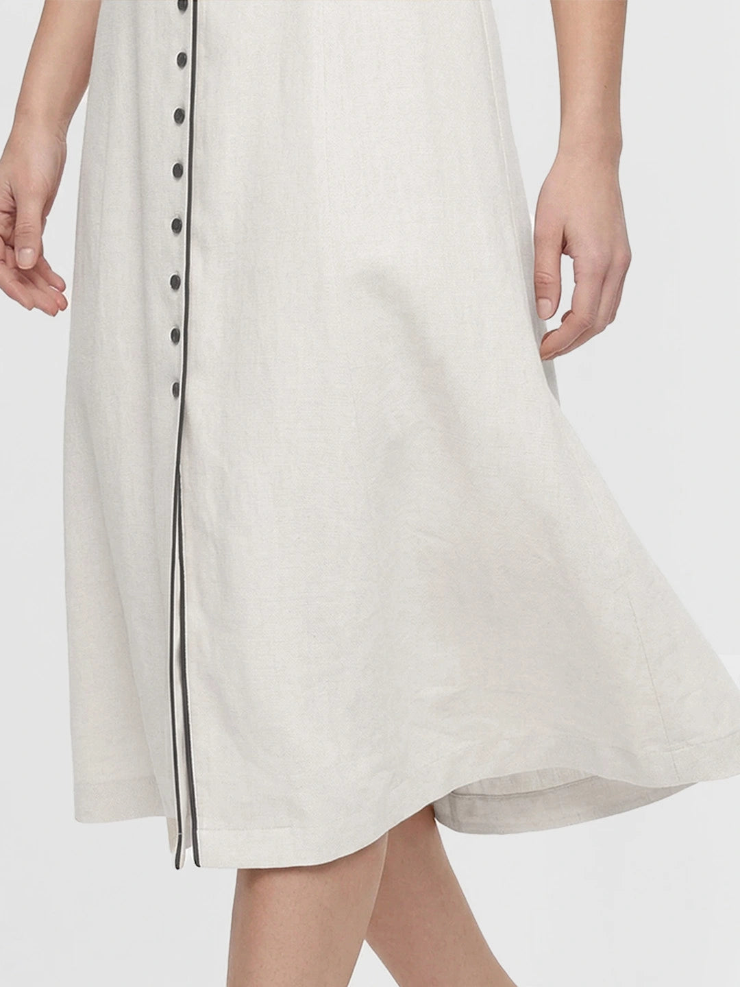 Tie Neck Contrast Piping Linen Dress