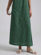 Effortless Linen Square Neck Midi Dress With Side Slit