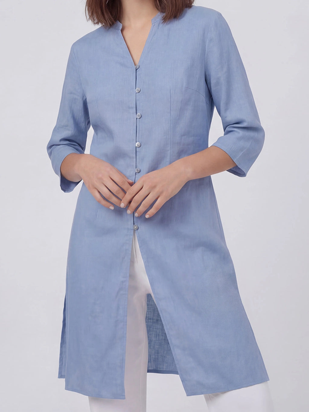 Button Front Long Linen Tunic Top