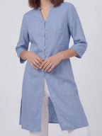 Button Front Long Linen Tunic Top