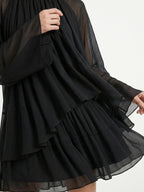 High Neck Loose Fit Long Sleeve Mini Dress