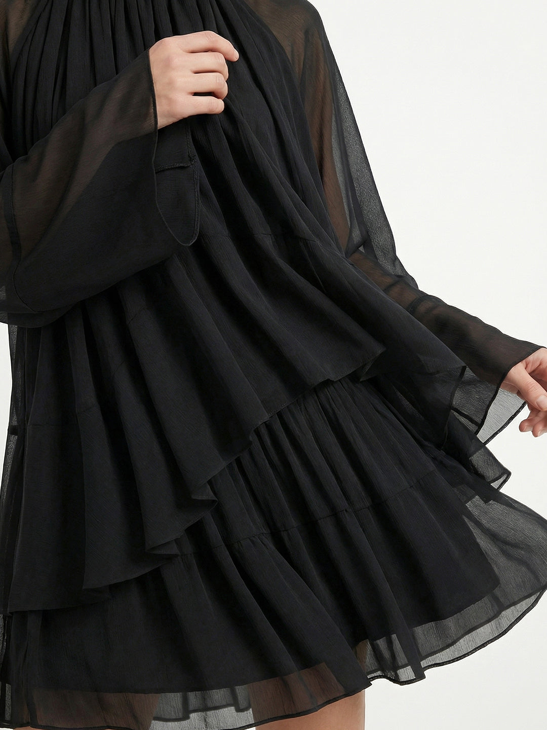 High Neck Loose Fit Long Sleeve Mini Dress