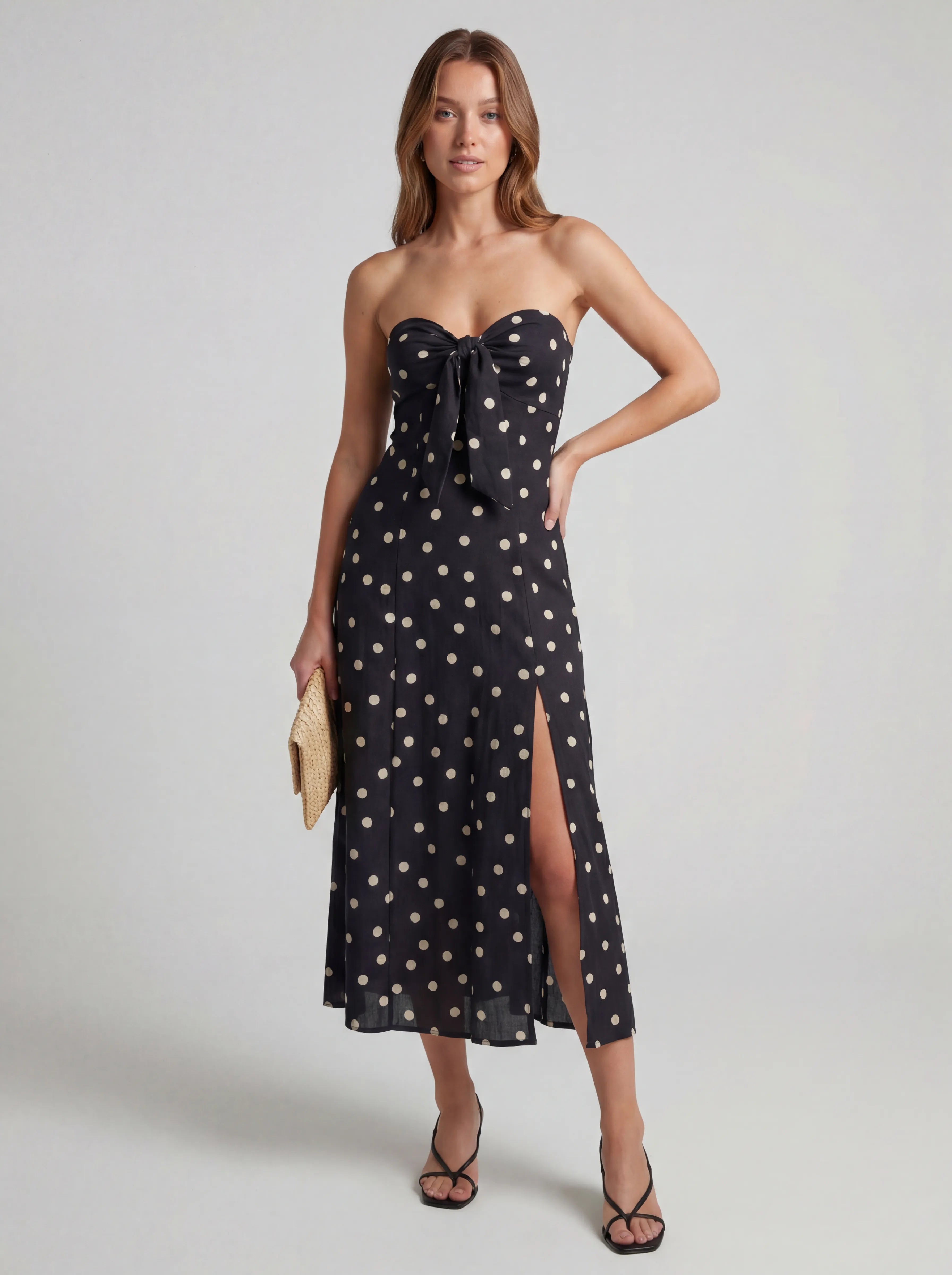 Strapless Polka Dot Ruffle Midi Dress Main image