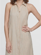 Polo Collar Sleeveless Linen Midi Dress