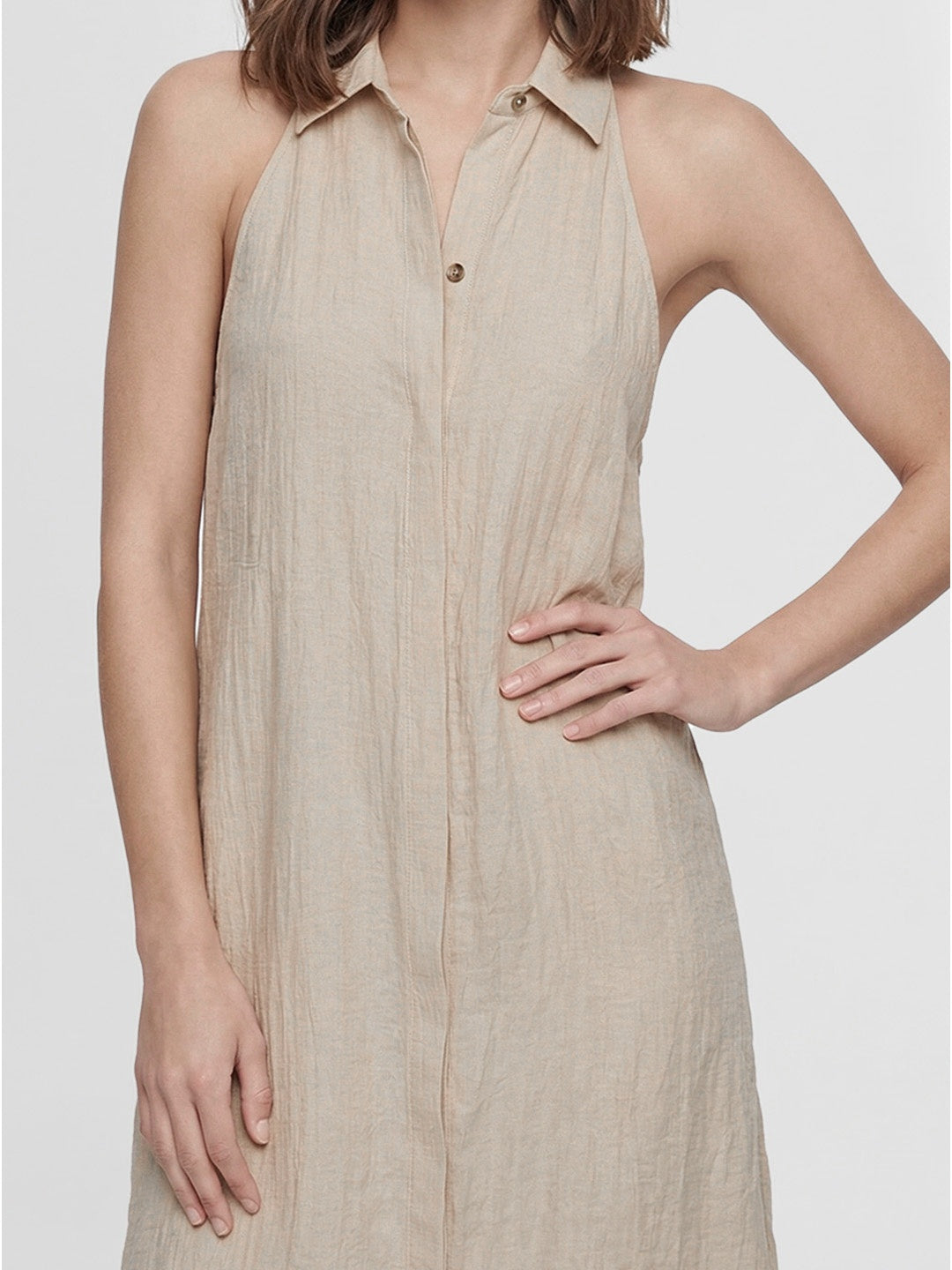 Polo Collar Sleeveless Linen Midi Dress