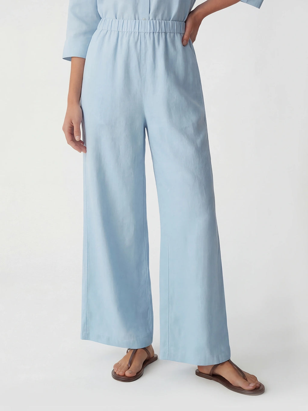 Drawstring Waist Linen Wide Pant Set