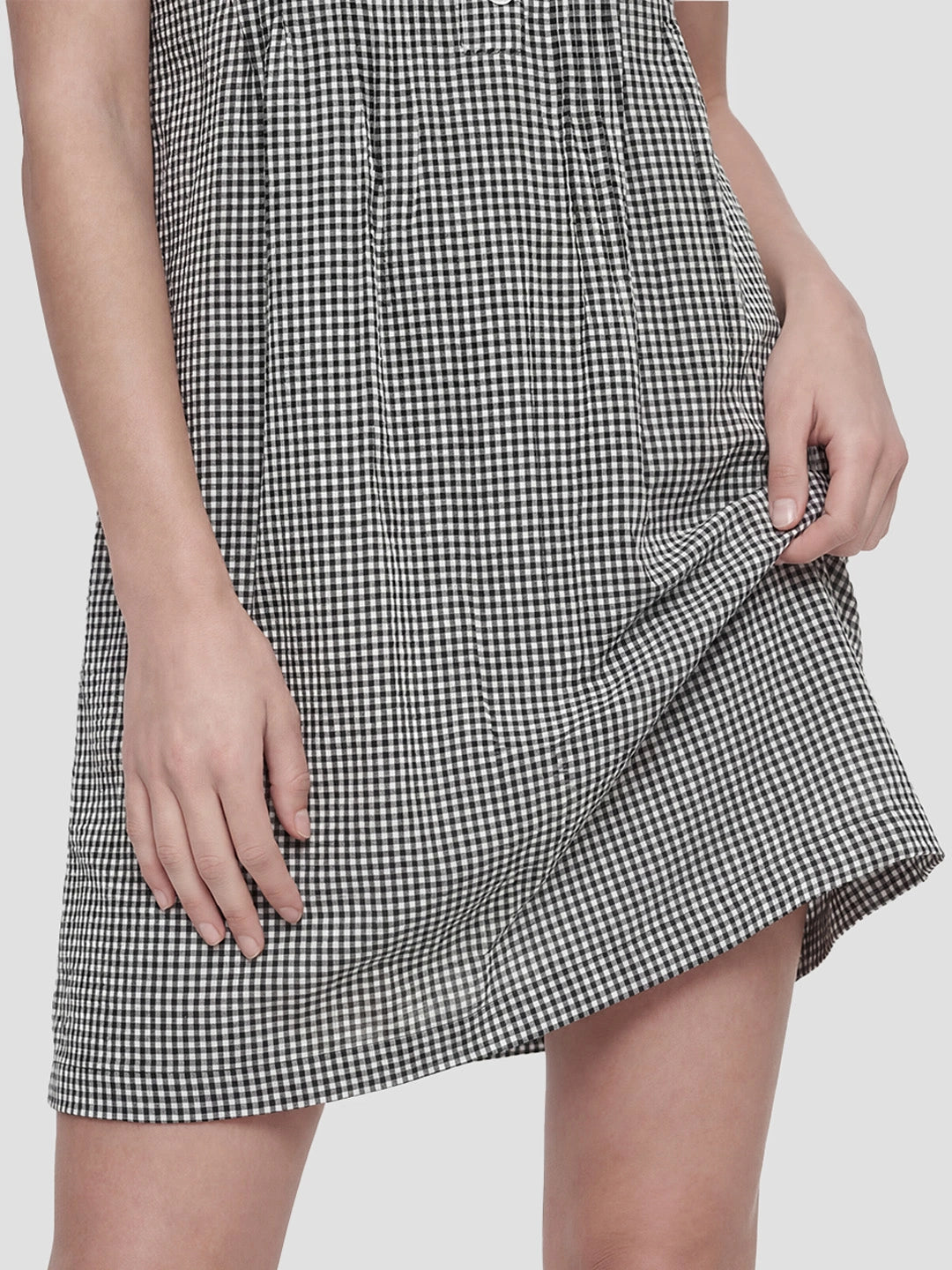 Gingham Sleeveless Linen Fit Flare Dress