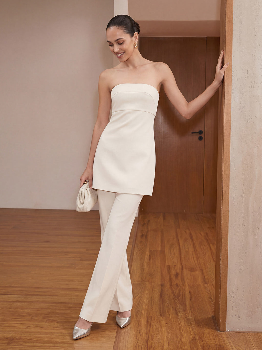 Strapless Mini Top Flare Pant Set