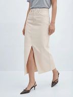 Front-Slit Cotton Denim Skirt