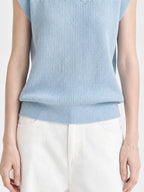 3D Floral Knit Linen Short Sleeve Top