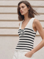 3D Flower Crochet Stripe Knit Top