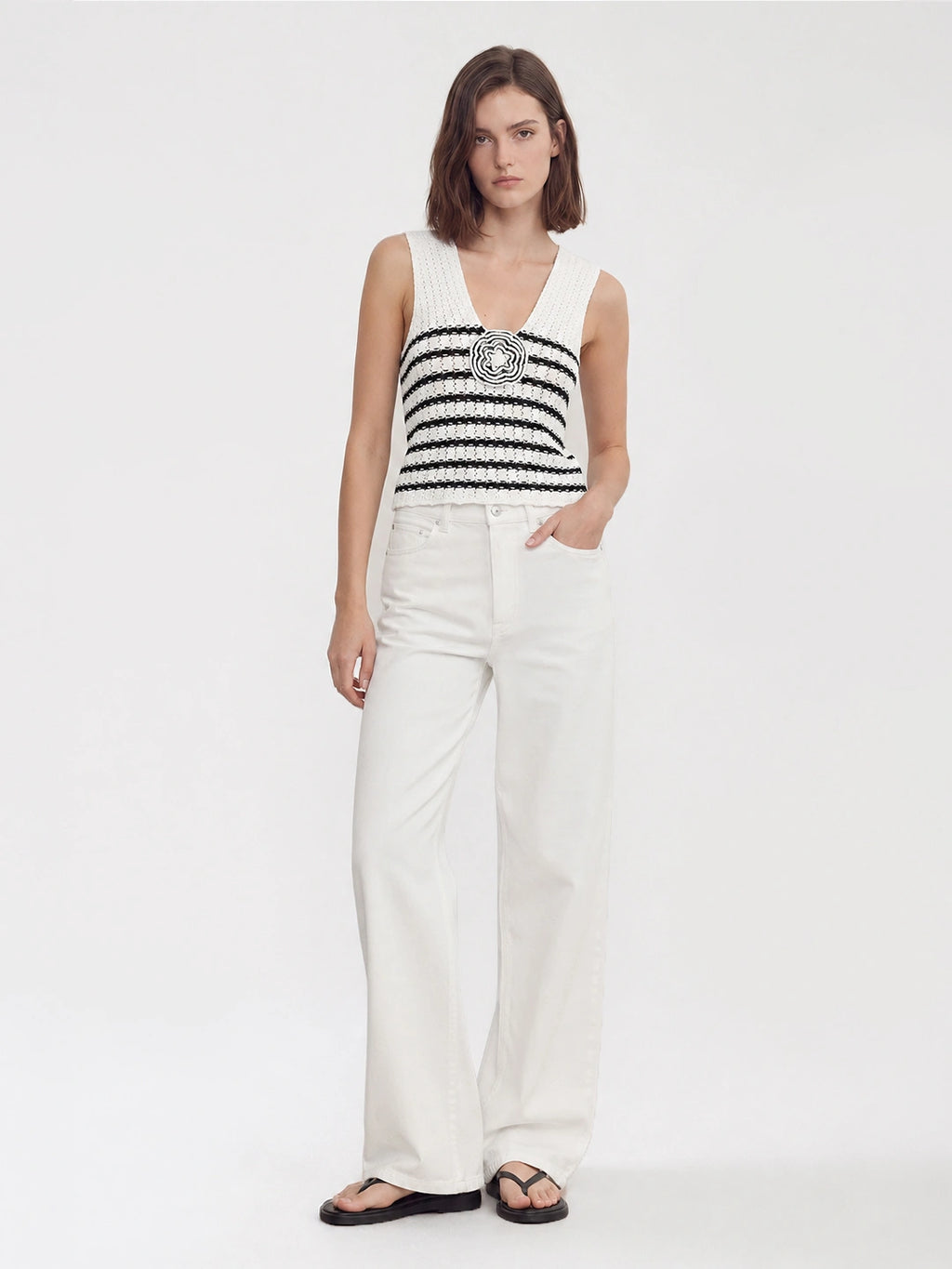 3D Flower Crochet Stripe Knit Top