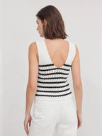 3D Flower Crochet Stripe Knit Top