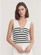 3D Flower Crochet Stripe Knit Top