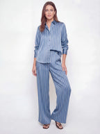 Pleated Satin Striped Shirt Pant Set