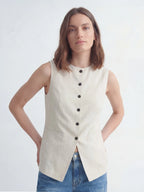 Button Front Long Linen Vest