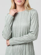 Pleated Long Sleeve Relaxed Straight Mini Dress