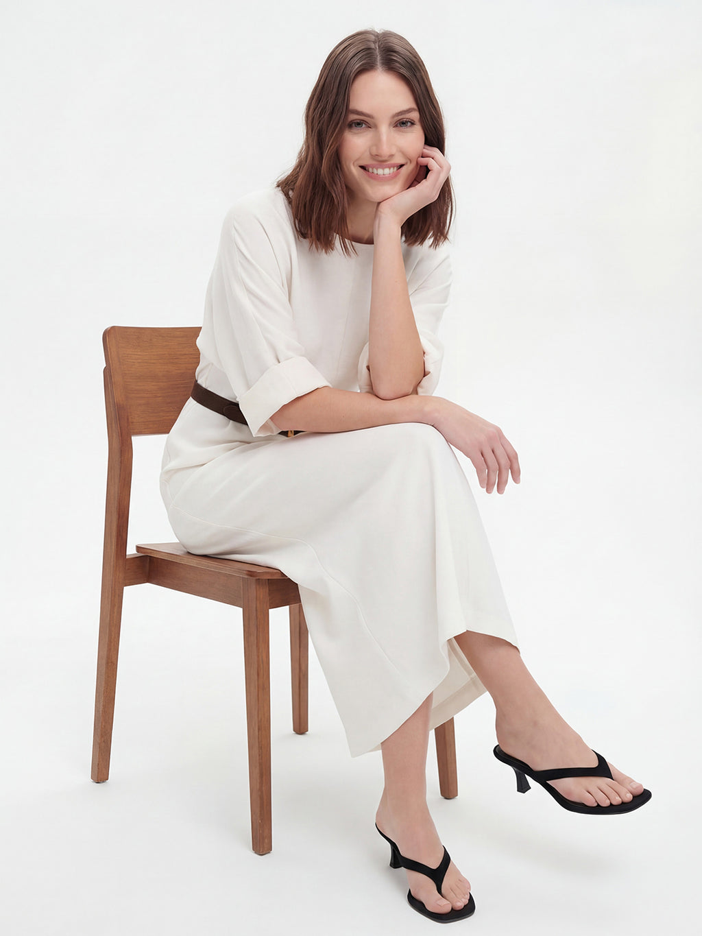 Boat Neck Linen Blend Relaxed Maxi Dress