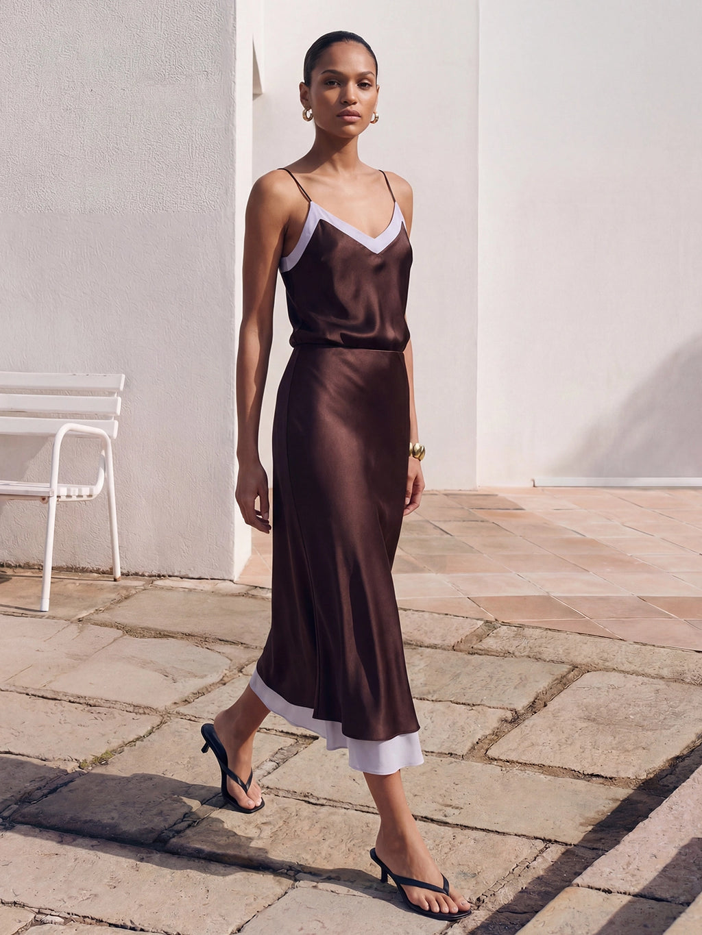 Colorblock Stain Spaghetti Strap Midi Dress