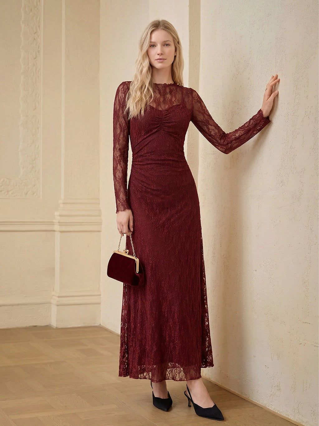 Long Sleeve Lace Midi Dress
