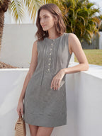 Gingham Sleeveless Linen Fit Flare Dress