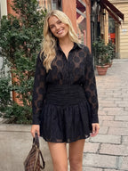 Polka Dot Jacquard Shirt and Mini Skirt Set