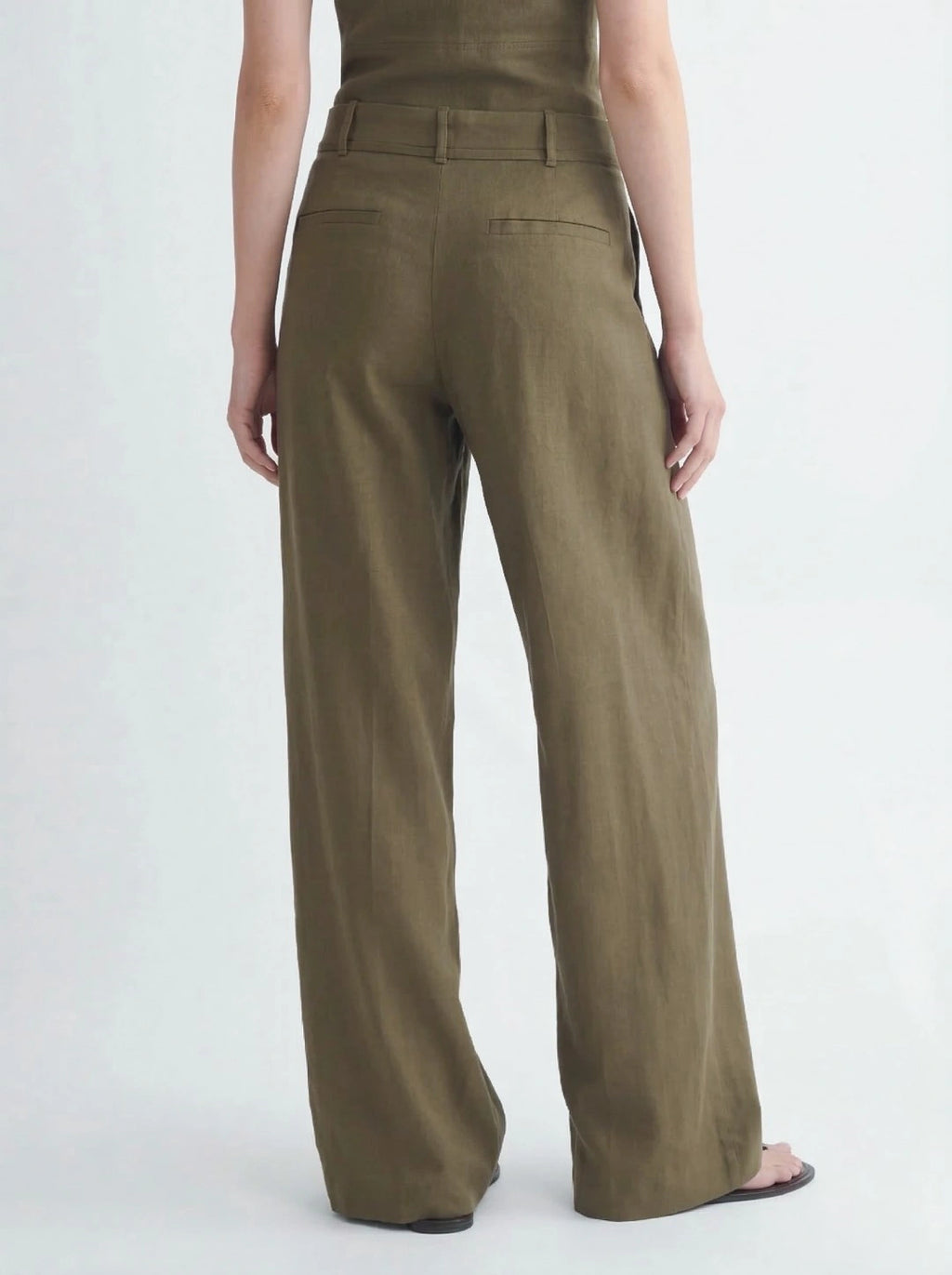 Drawstring High Waist Linen Wide Pant