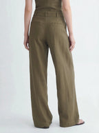 Drawstring High Waist Linen Wide Pant
