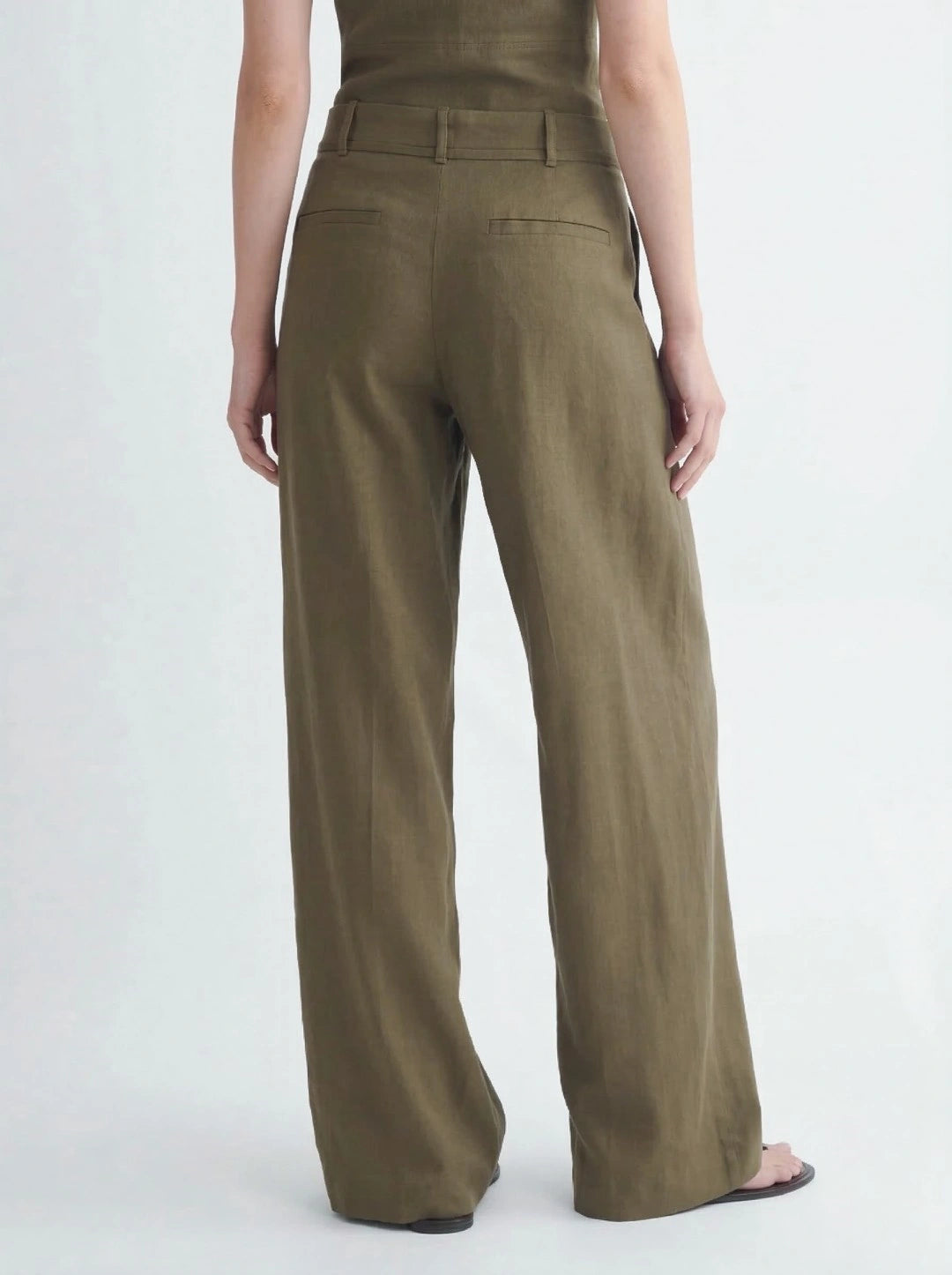 Drawstring High Waist Linen Wide Pant