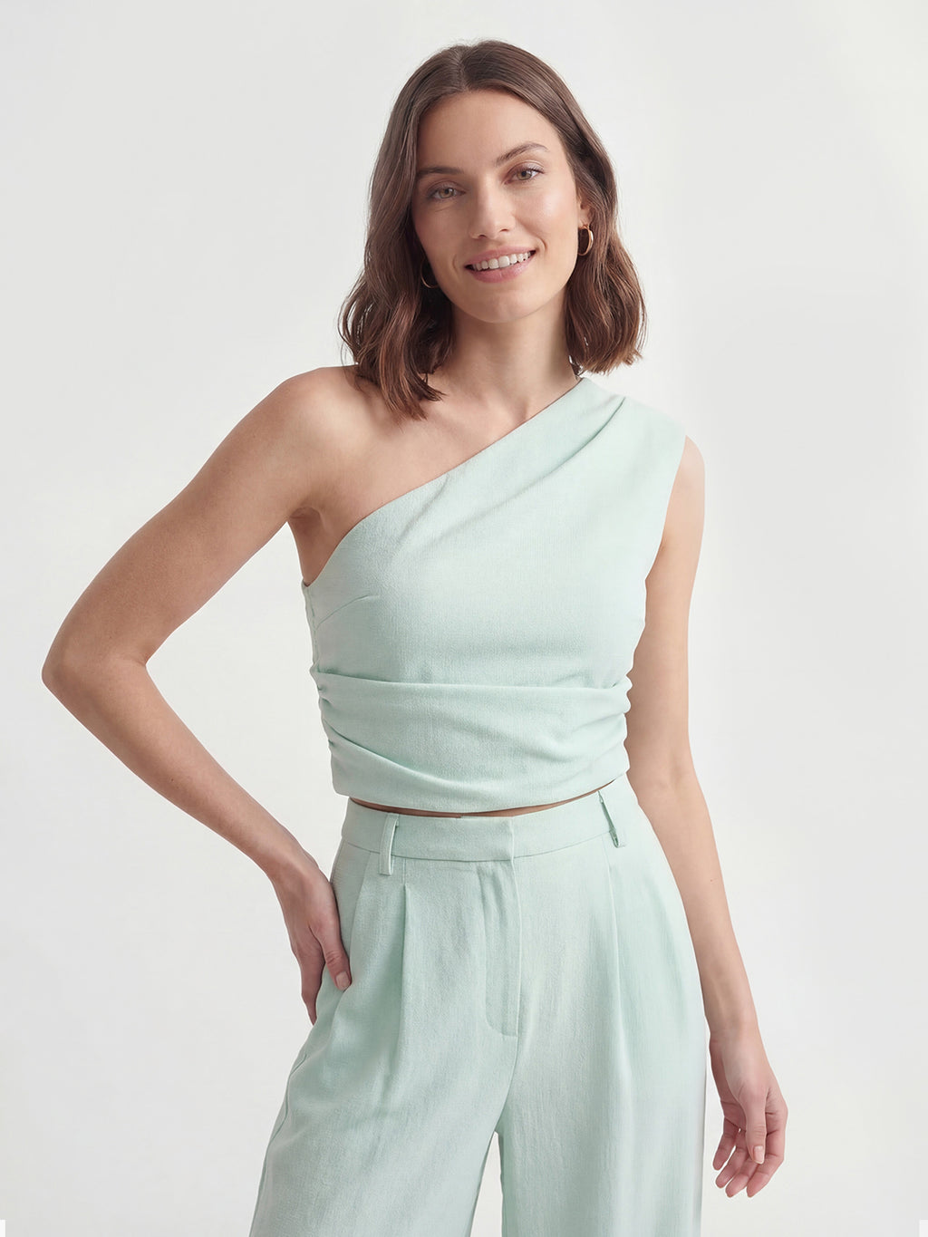 One Shoulder Crop Top Pant Set