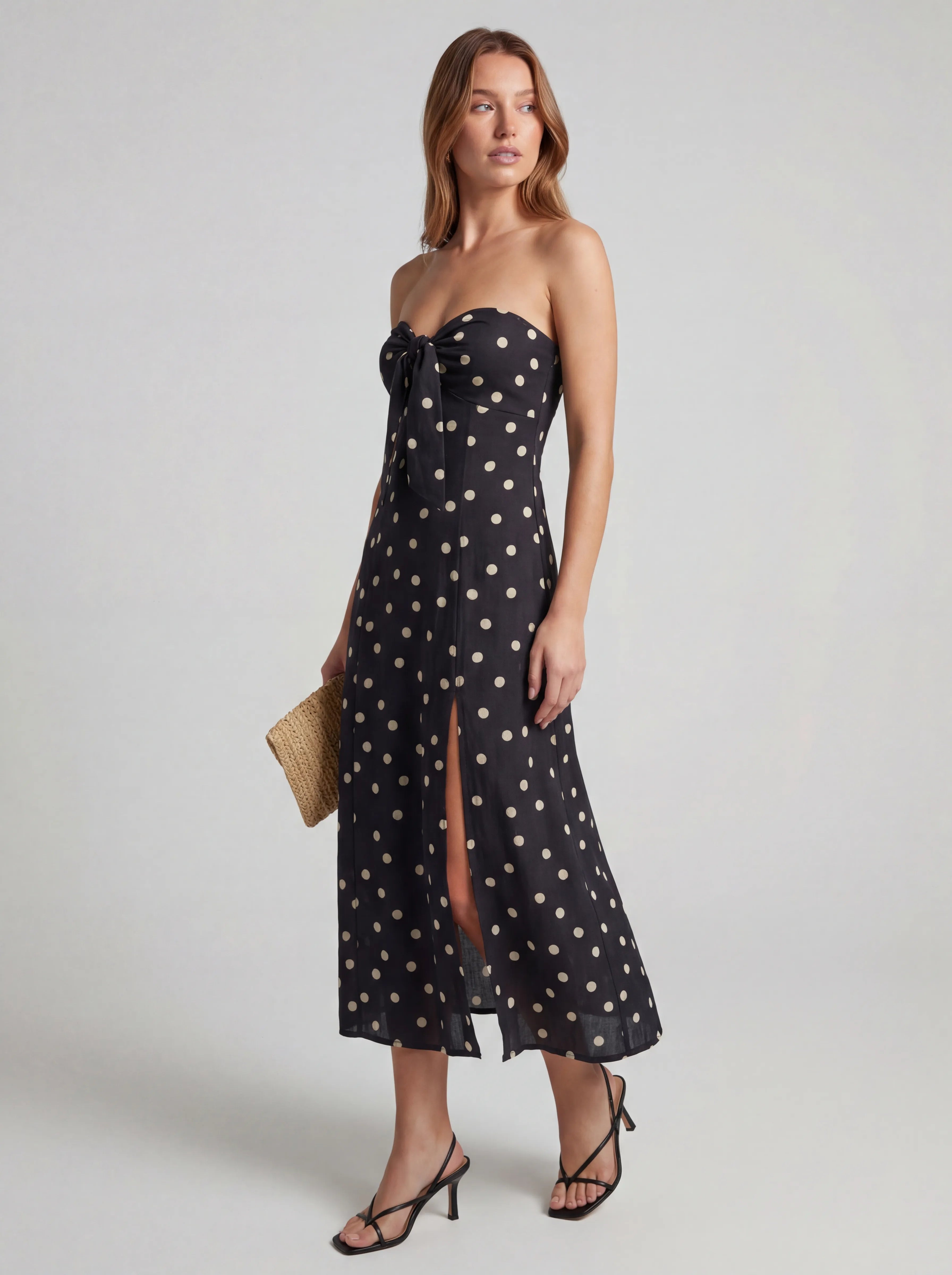 Strapless Polka Dot Ruffle Midi Dress Secondary image