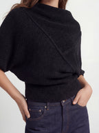 Asymmetric Deep V Back Geometric Wool Sweater