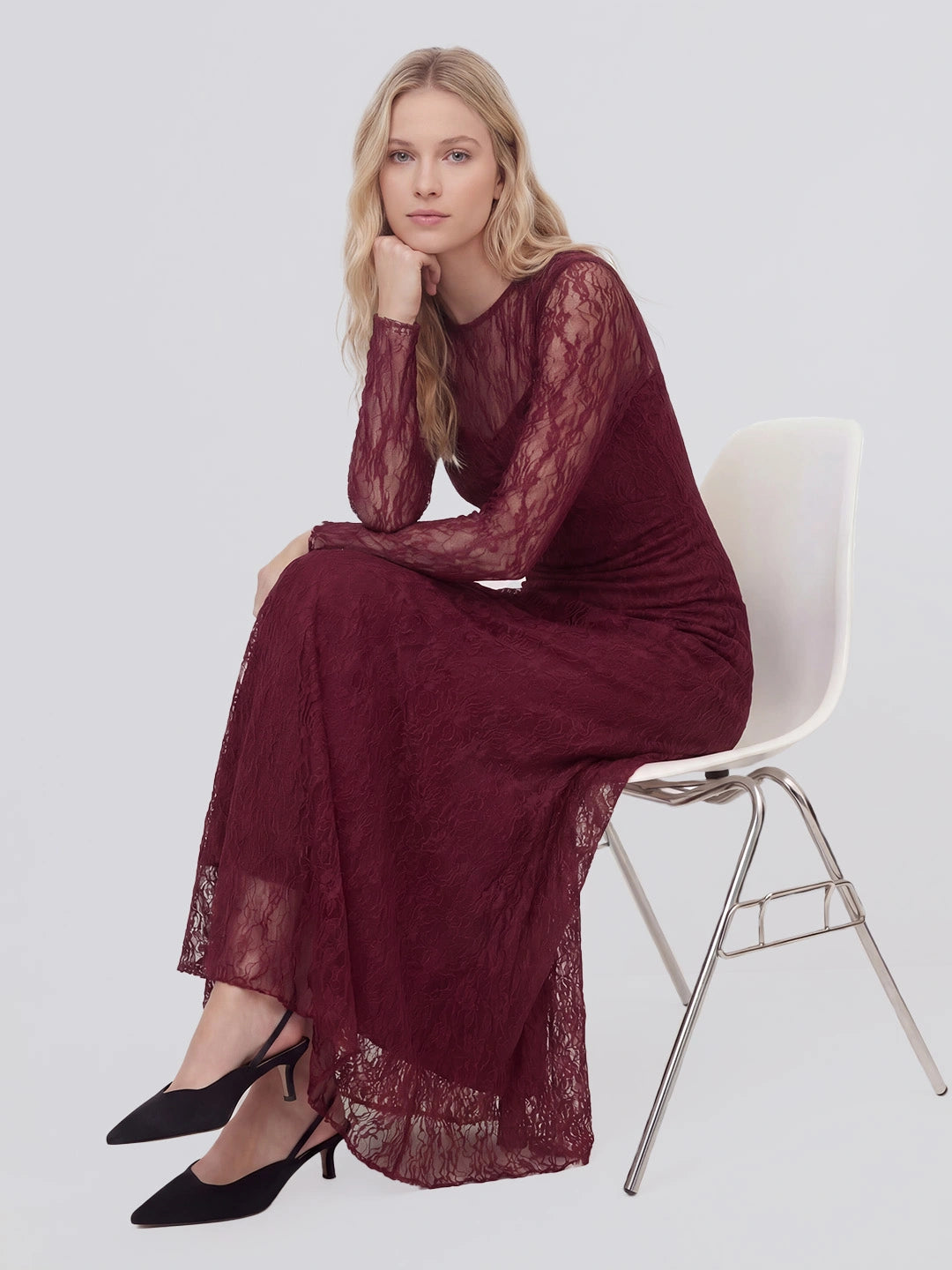 Long Sleeve Lace Midi Dress
