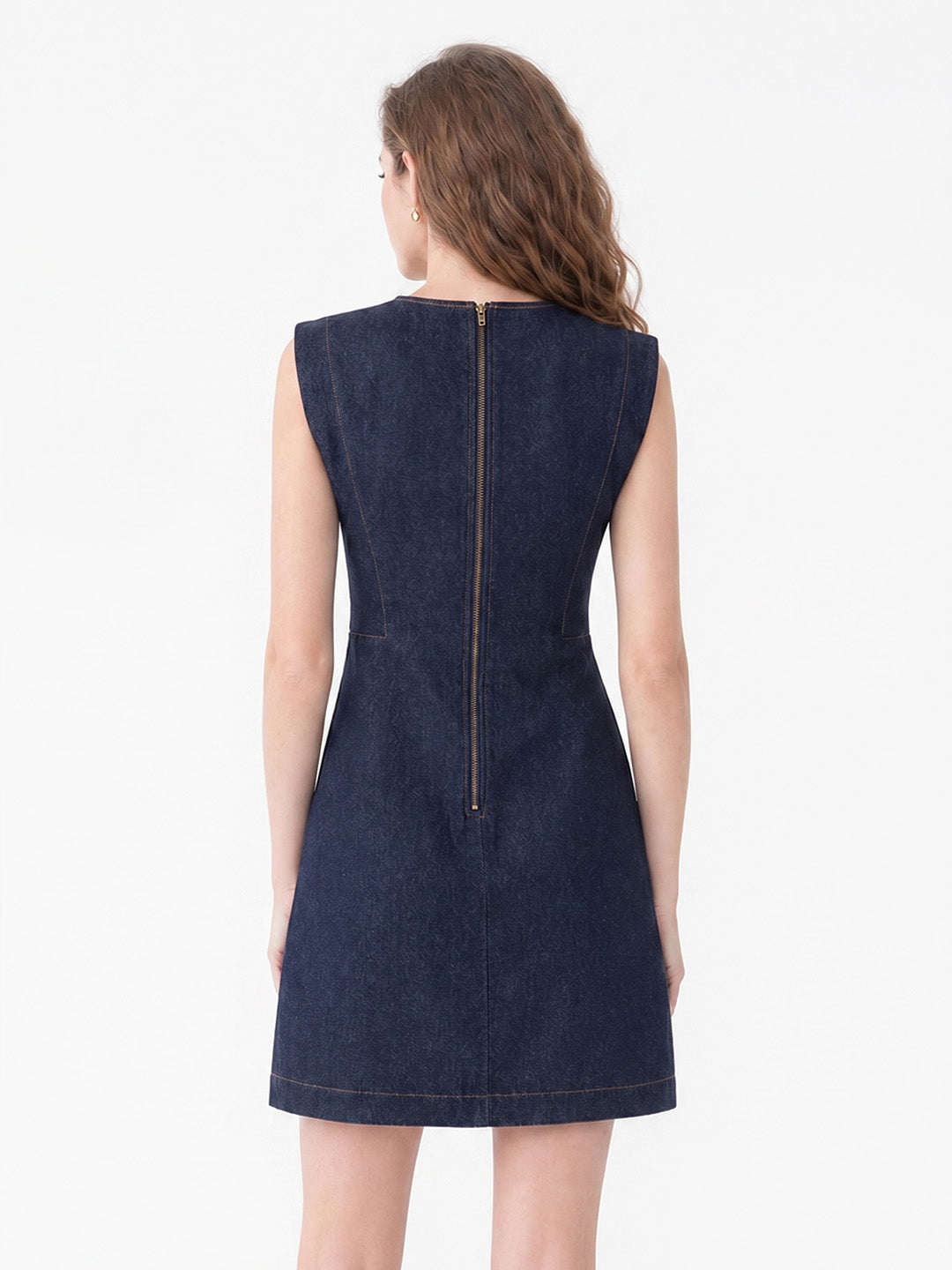 Gold Button Slit Denim Mini Dress