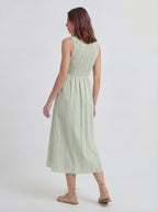 Smocked Bodice Jacquard Stripe Dress