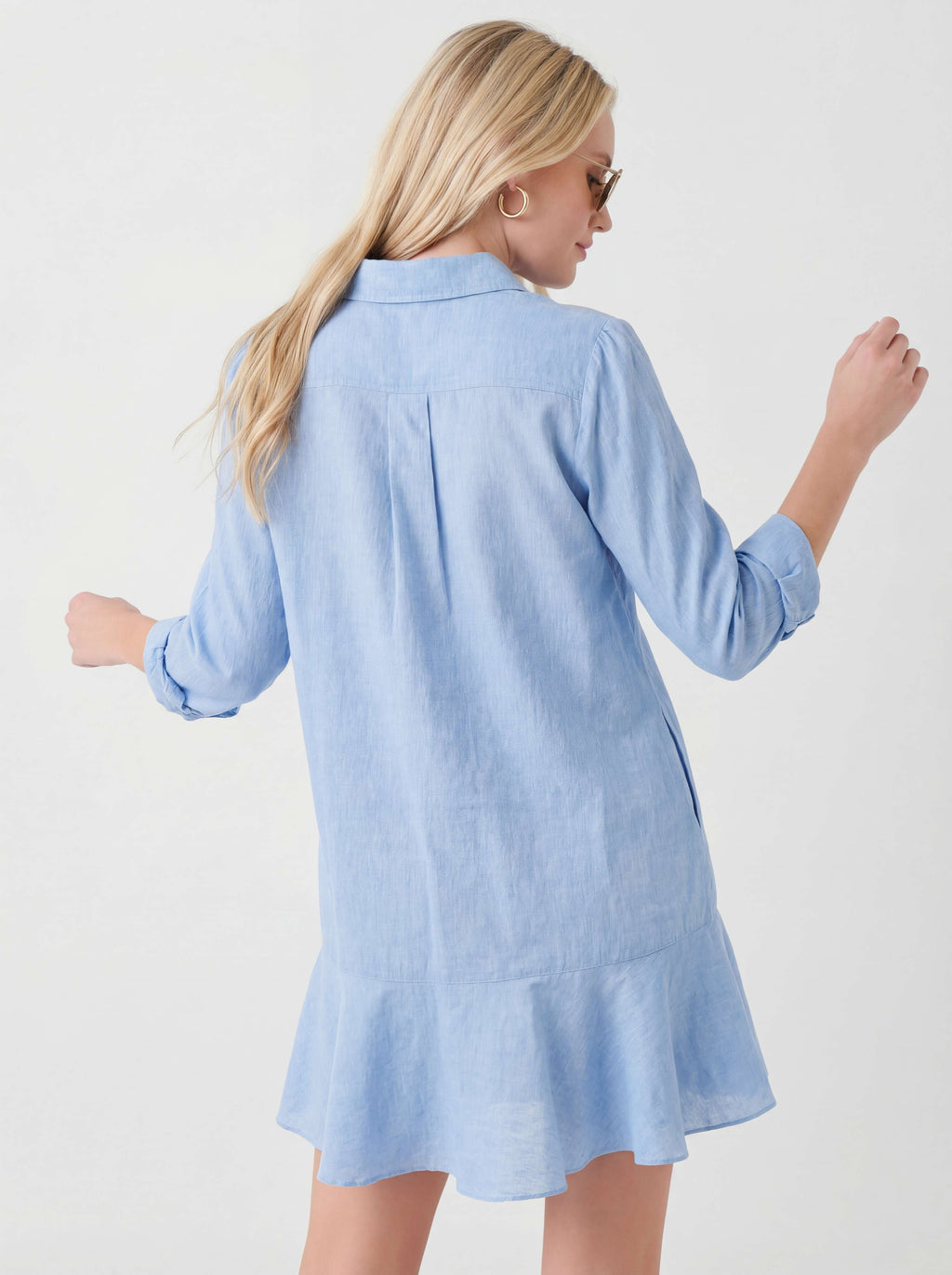 Ruffled long-sleeved shirt dress