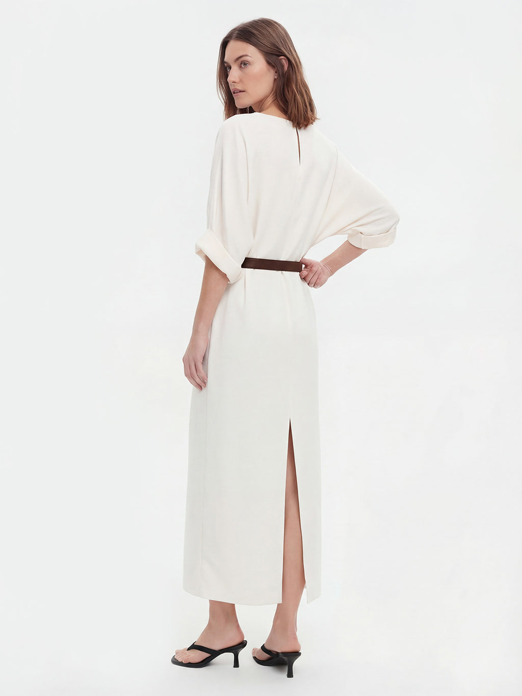 Boat Neck Linen Blend Relaxed Maxi Dress