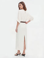 Boat Neck Linen Blend Relaxed Maxi Dress