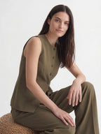 Button Front Long Linen Vest
