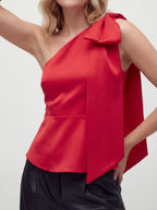 Asymmetric One Shoulder Large Bow Flared Top