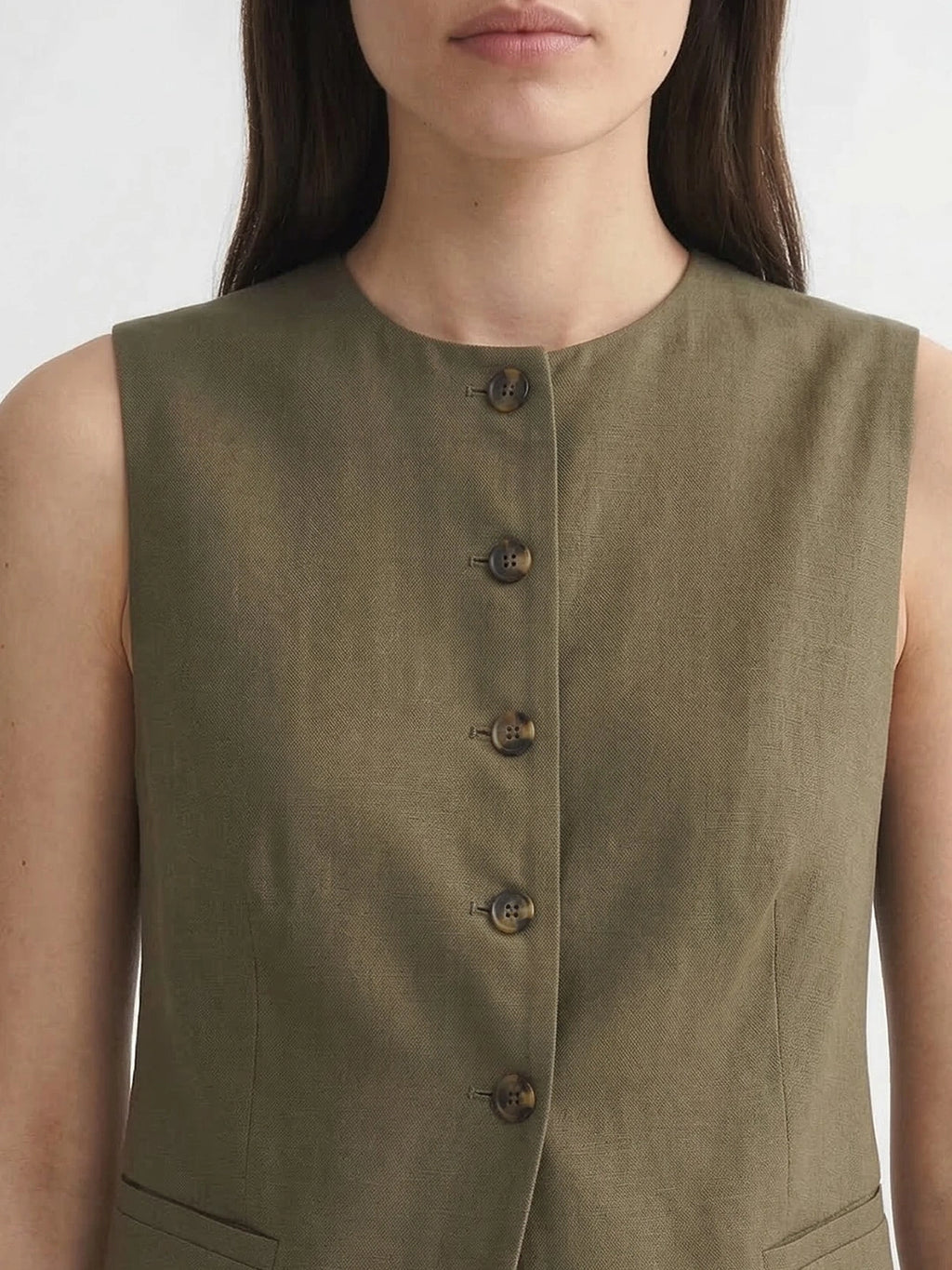 Button Front Long Linen Vest